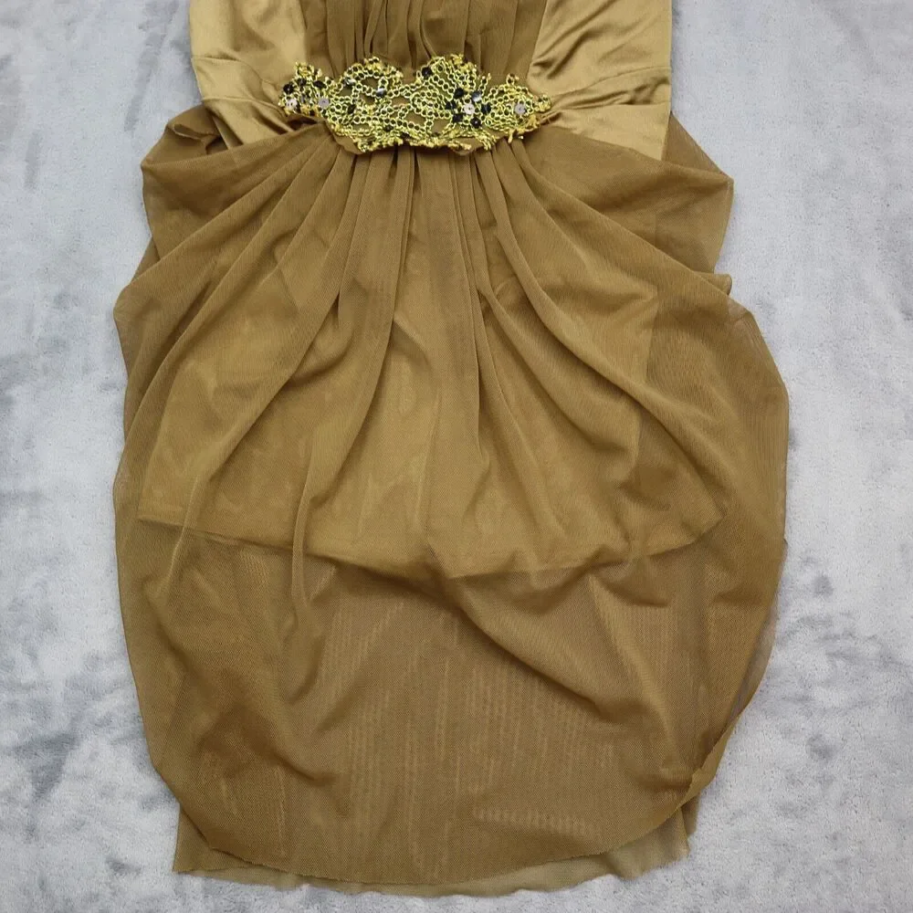 Kelle Dress Girls L Gold Sleeveless Halter Neck Open Back Strap Lyrical Costume